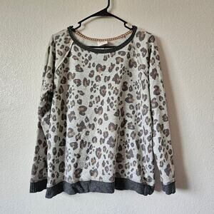 Knox Rose Sweatshirt Leapord Crew Neck Women Large Gray Casual